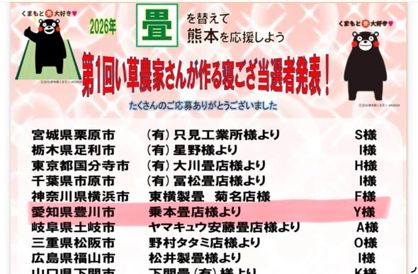 毎年恒例になった畳替の通称くまモンキャンペーン。