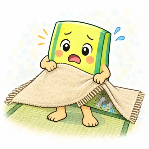 じゅうたんの下に湿気とほこりがたまっている畳の子