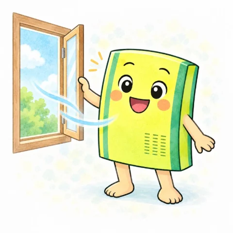 窓を開ける畳の子