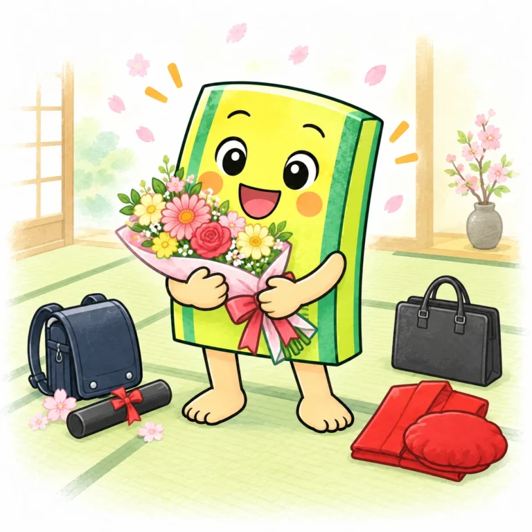 花束を持った畳の子(人生の節目)