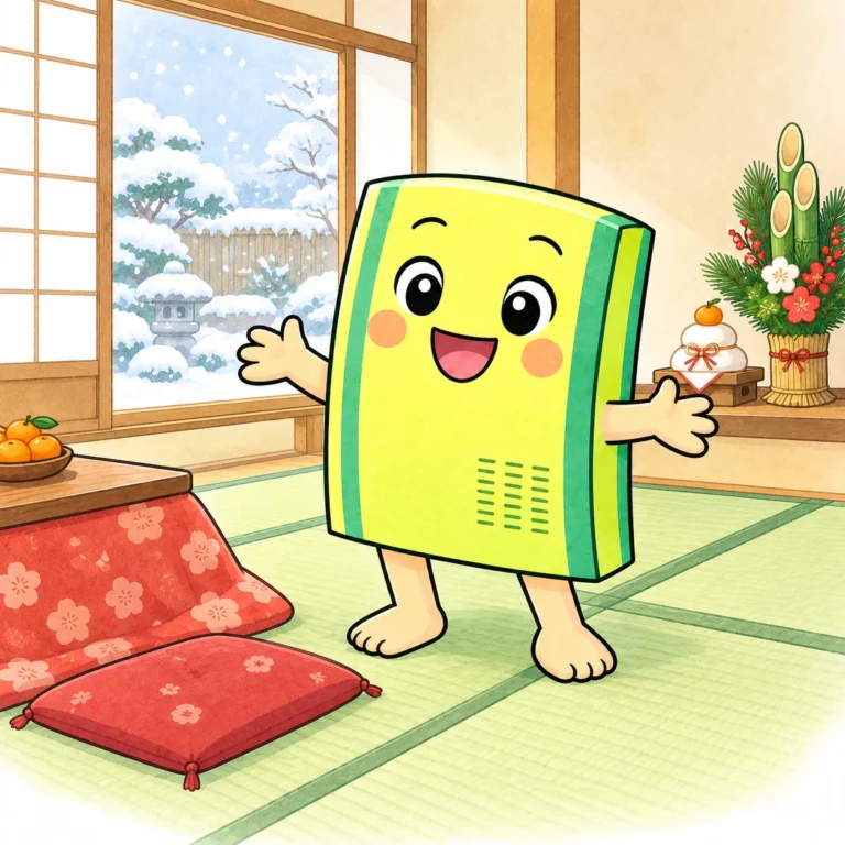 冬の畳の子(こたつと正月飾り)